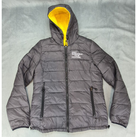Kenneth Cole Sundance Film Festival 2017 Reversible Puffer Coat Gray Yellow Sz M